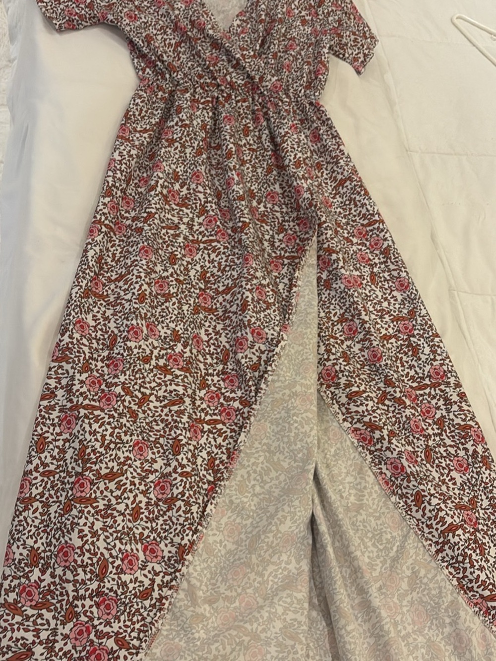 Floral Wrap Maxi Jumpsuit - Pink & Brown